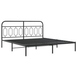 Berkfield Home Metal Bed Frame without Mattress with Headboard Black 193x203cm - Size: 193x203 cm - thumbnail 3
