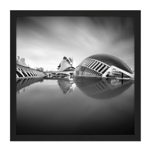 "Artery8 Wall Art Print Warby City Arts Sciences Valencia Photo Cityscape Square Framed Picture 16X16 Inch in Black - Size: W16"" x H16""" - image 1