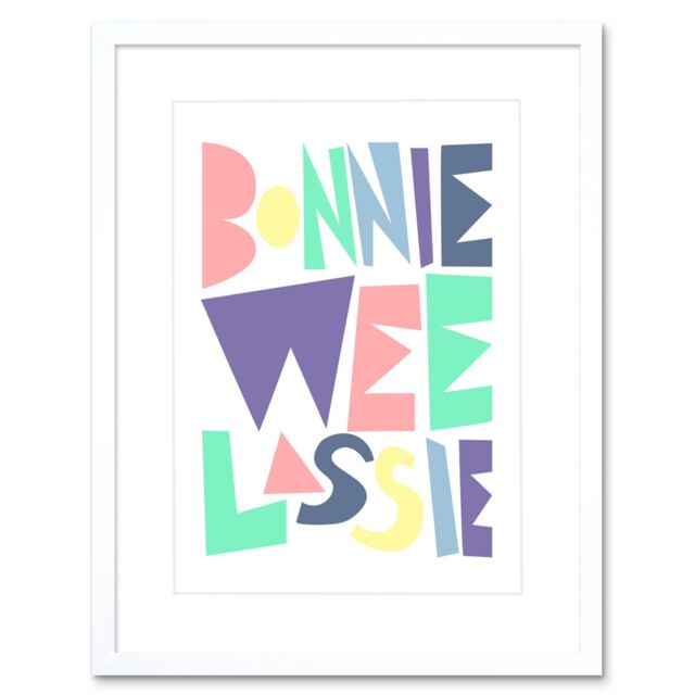 "Artery8 Wall Art Print Bonnie Wee Lassie New Baby Scottish Colourful Framed Art in White - Size: W7"" x H9""" - image 1