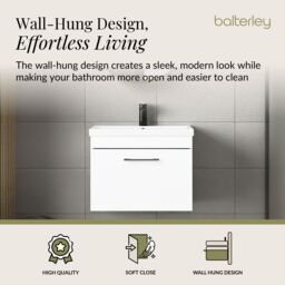 Balterley 1 Drawer Bathroom Wall Hung Vanity Basin Unit White Black Handle 500mm - thumbnail 3