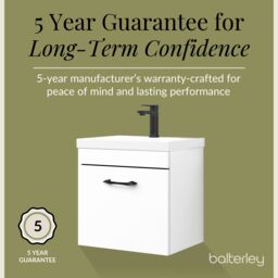 Balterley 1 Drawer Bathroom Wall Hung Vanity Basin Unit White Black Handle 500mm - thumbnail 6