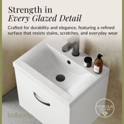 Balterley 1 Drawer Bathroom Wall Hung Vanity Basin Unit White Black Handle 500mm - thumbnail 7