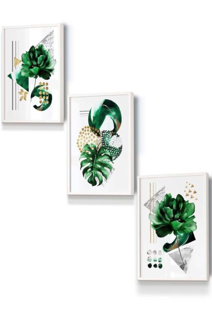 ARTZE Abstract Green Gold Botanical Framed Wall Art - Small in White - Size: W33 cm x H45 cm x D20mm - image 1