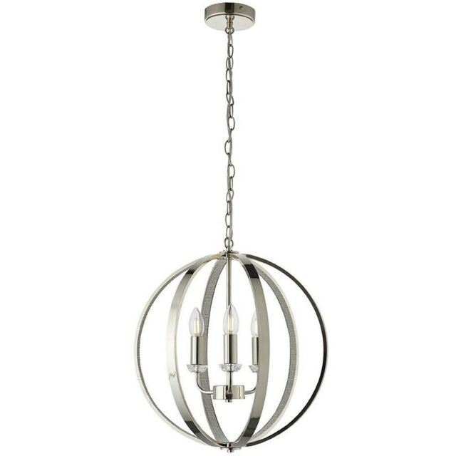 Loops Hanging Ceiling Pendant Light Bright Nickel Globe Shade 3 Bulb Orb Loop Lamp in Metallics - image 1