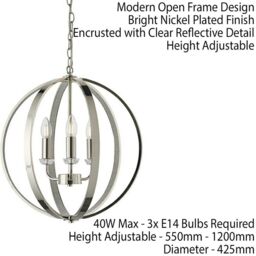 Loops Hanging Ceiling Pendant Light Bright Nickel Globe Shade 3 Bulb Orb Loop Lamp in Metallics - thumbnail 2