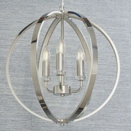Loops Hanging Ceiling Pendant Light Bright Nickel Globe Shade 3 Bulb Orb Loop Lamp in Metallics - thumbnail 4