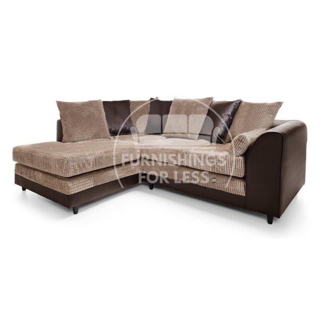 Furnishings For Less UK Luca 3-4 Seater L Shaped Corner Sofa Fabric & Leather Trim Brown & Beige Left Hand Facing - image 1