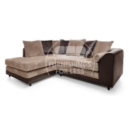 Furnishings For Less UK Luca 3-4 Seater L Shaped Corner Sofa Fabric & Leather Trim Brown & Beige Left Hand Facing