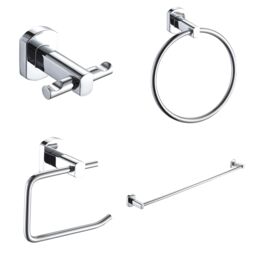 Showerdrape Admiralty Chrome Stainless Steel Wall Mounted 4 Piece Bathroom Accessory Set in Silver - thumbnail 1