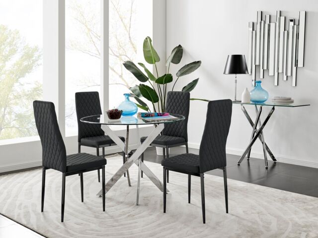FurnitureboxUK Novara 100cm Round Dining Table & 4 Milan Black Leg Chairs - image 1