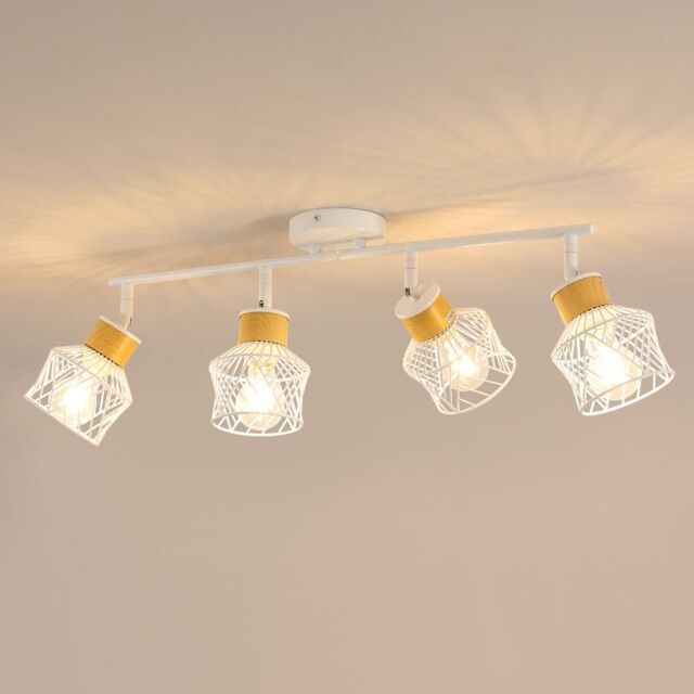 COMELY White Wooden Ceiling Lights E27 4-Arm LED 350° Swivel Spotlight - image 1