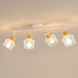 COMELY White Wooden Ceiling Lights E27 4-Arm LED 350° Swivel Spotlight - thumbnail 1