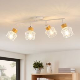 COMELY White Wooden Ceiling Lights E27 4-Arm LED 350° Swivel Spotlight - thumbnail 2