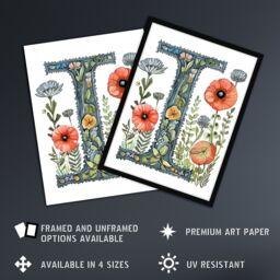 Artery8 Women's Wall Art Print Letter I in Watercolour Wildflowers Poppy Bouquet Floral Word Art Framed - Size: A4 - thumbnail 2