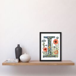 Artery8 Women's Wall Art Print Letter I in Watercolour Wildflowers Poppy Bouquet Floral Word Art Framed - Size: A4 - thumbnail 4