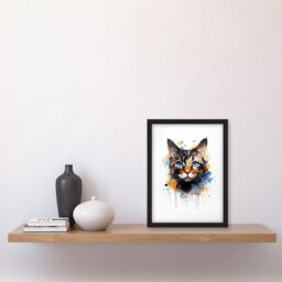 "Artery8 Wall Art Print Tortoiseshell Cat Lovers Gift Watercolour Pet Portrait Painting Artwork Art Framed - Size: W12"" x H16""" - thumbnail 4