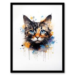 "Artery8 Wall Art Print Tortoiseshell Cat Lovers Gift Watercolour Pet Portrait Painting Artwork Art Framed - Size: W12"" x H16""" - thumbnail 1