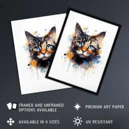 "Artery8 Wall Art Print Tortoiseshell Cat Lovers Gift Watercolour Pet Portrait Painting Artwork Art Framed - Size: W12"" x H16""" - thumbnail 2