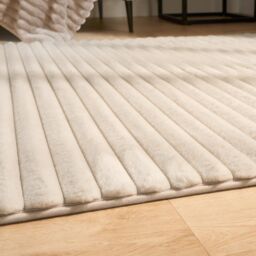 OHS Faux Fur Rug Ribbed Mat Luxury Carpet Anti Slip Runner in Natural - Size: 160 cm x 230 cm - thumbnail 4