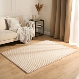 OHS Faux Fur Rug Ribbed Mat Luxury Carpet Anti Slip Runner in Natural - Size: 160 cm x 230 cm - thumbnail 1