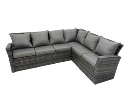 Fimous Rattan Corner Sofa Chair Set Gas Fire Pit Table with Big Footstool in Dark Grey - thumbnail 5