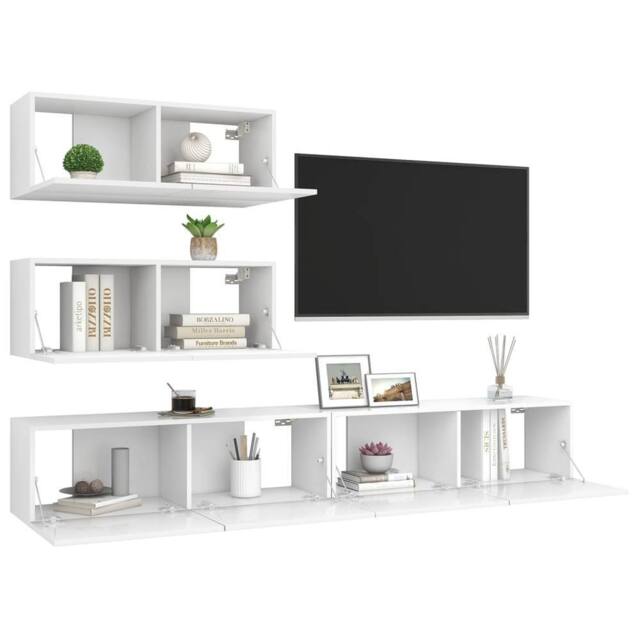 Berkfield Home Modern 4 Piece TV Cabinet Set White Engineered Wood - image 1
