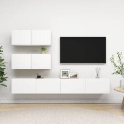 Berkfield Home Modern 4 Piece TV Cabinet Set White Engineered Wood - thumbnail 2