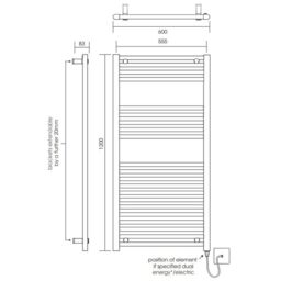 Balterley Straight Heated Towel Rail Radiator, 440W, 600 x 1200mm, Chrome in Silver - thumbnail 8