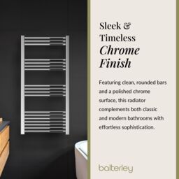 Balterley Straight Heated Towel Rail Radiator, 440W, 600 x 1200mm, Chrome in Silver - thumbnail 6