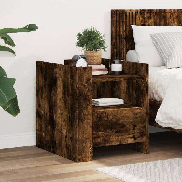 Berkfield Home Bedside Cabinet Smoked Oak 45x50x50 cm Engineered Wood in Brown - Size: 45 x 50 x 50 cm - image 1