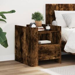 Berkfield Home Bedside Cabinet Smoked Oak 45x50x50 cm Engineered Wood in Brown - Size: 45 x 50 x 50 cm - thumbnail 1
