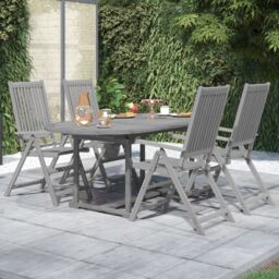 Berkfield Home 5 Piece Garden Dining Set Solid Wood Acacia in Grey - thumbnail 1