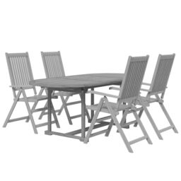 Berkfield Home 5 Piece Garden Dining Set Solid Wood Acacia in Grey - thumbnail 3