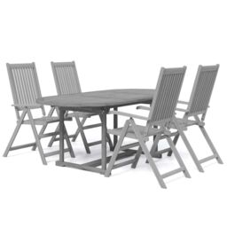 Berkfield Home 5 Piece Garden Dining Set Solid Wood Acacia in Grey - thumbnail 2
