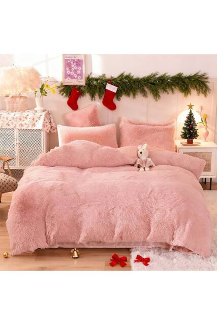 Living and Home 3Pcs Soft Skin-friendly Faux Mink Fleece Duvet Set in Pink - Size: King - image 1