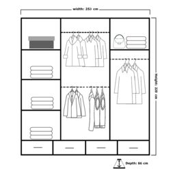 Sliding Wardrobes 4U Modern High Gloss Sliding Wardrobe with LED Light 253cm x 220cm in Black - Size: 253 cm x 220 cm - thumbnail 4