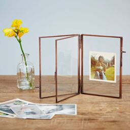 Paper High Antique Brass Reclaimed Glass Folded Double Photo Frame in Copper - Size: Medium - thumbnail 6