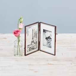 Paper High Antique Brass Reclaimed Glass Folded Double Photo Frame in Copper - Size: Medium - thumbnail 3
