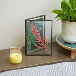 Paper High Antique Brass Reclaimed Glass Folded Double Photo Frame in Copper - Size: Medium