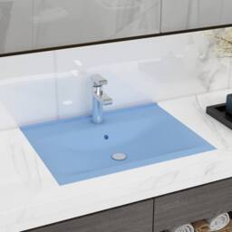 Berkfield Home Luxury Basin with Faucet Hole Matt Light Blue 60x46 cm Ceramic - thumbnail 2