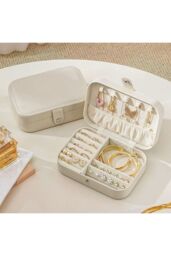 H&O Direct Fashion Portable PU Leather Jewellery Box in White - thumbnail 5