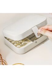 H&O Direct Fashion Portable PU Leather Jewellery Box in White - thumbnail 4