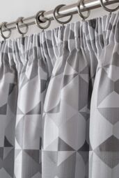 Alan Symonds Skandi Geometric Jacquard Fully Lined Taped Curtains in Silver - Size: 168 cm width x 183 cm drop - thumbnail 2