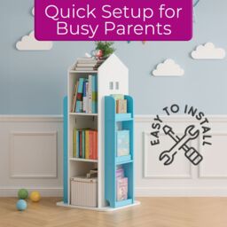 Neo Blue House Shaped 360° Rotating Kid's Children's Freestanding Bookshelf - thumbnail 7