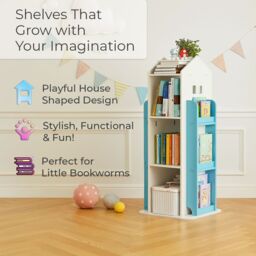 Neo Blue House Shaped 360° Rotating Kid's Children's Freestanding Bookshelf - thumbnail 4