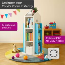 Neo Blue House Shaped 360° Rotating Kid's Children's Freestanding Bookshelf - thumbnail 5