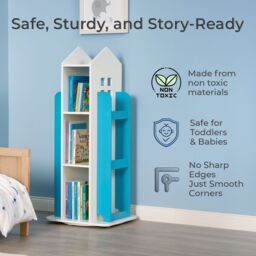 Neo Blue House Shaped 360° Rotating Kid's Children's Freestanding Bookshelf - thumbnail 6