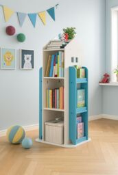 Neo Blue House Shaped 360° Rotating Kid's Children's Freestanding Bookshelf - thumbnail 1