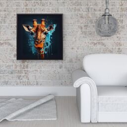 Warren Reed - Designer Blue Giraffe Face Splashart Framed Canvas in Black - Size: w40 inch x h40 inch - thumbnail 2