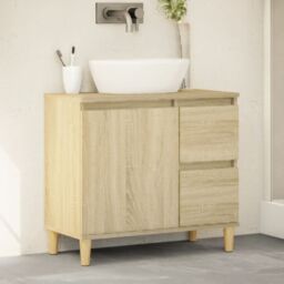 Berkfield Home Bathroom Cabinet Sonoma Oak 65x33x60 cm Engineered Wood in Brown - Size: 65 x 33 x 60 cm - thumbnail 1